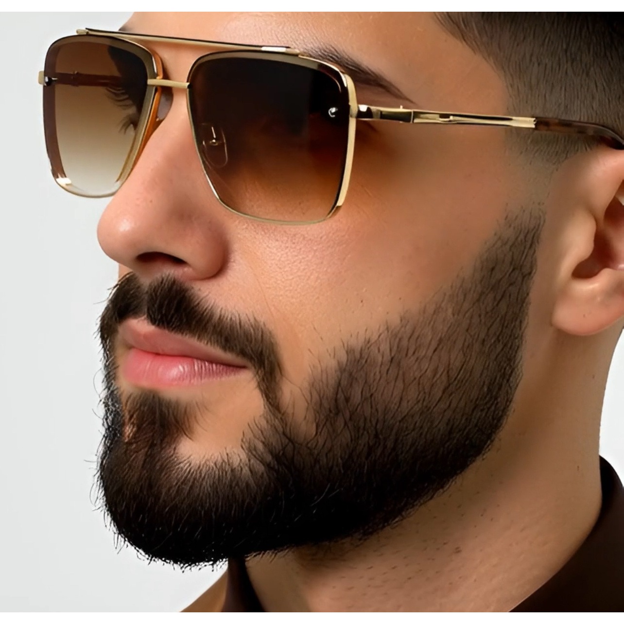 Sunglasses Gold Frame Brown Lens Rectangular Fashion Sun Glasses Men Lentes New